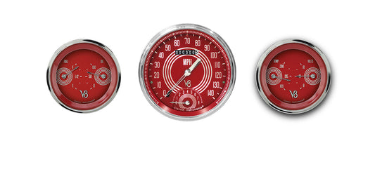 Classic Instruments V8RS61SLC V8 Red Steelie - 3 Gauge Set 4-5/8" Speedtachular & 2x 3-3/8" Duals
