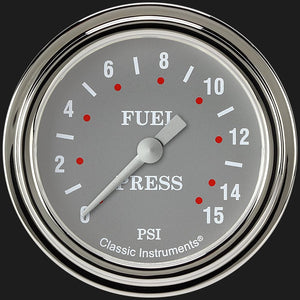 Classic Instruments SG345SLF Silver Gray 2 5/8" Fuel Pressure Gauge, 15 psi