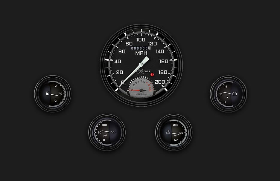 Classic Instruments AX65GBLF Autocross Grey - 5 Gauge Set 4-5/8" Speedtachular & 2-1/8" Fuel, Oil, Temp, Volts