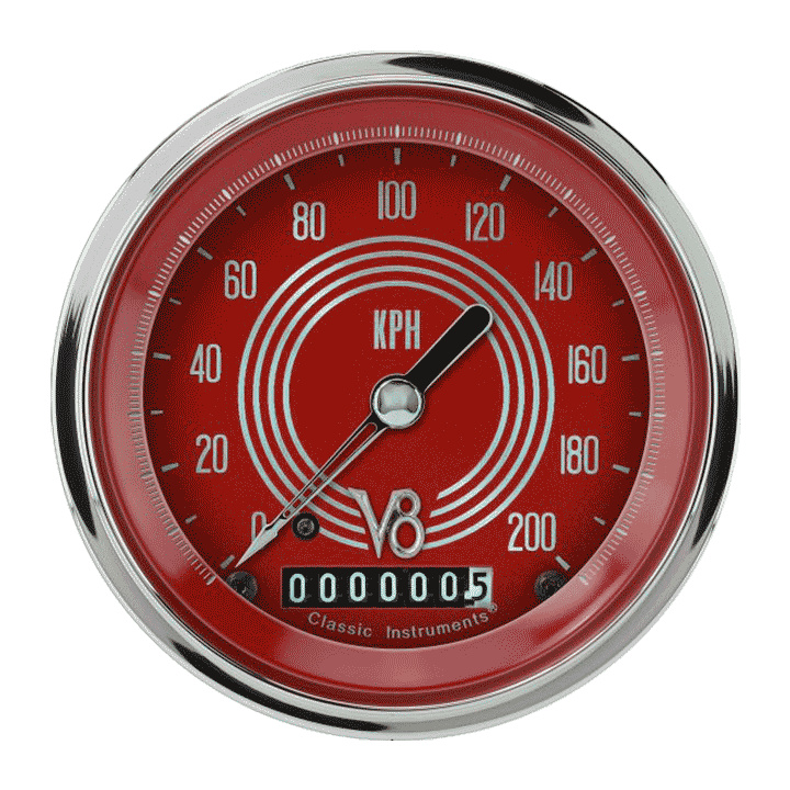 Classic Instruments V8RS59SHC V8 Red Steelie - Speedometer Gauge 3-3/8" (stock KPH)