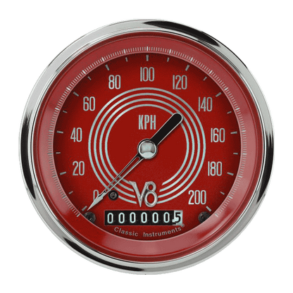 Classic Instruments V8RS59SHC V8 Red Steelie - Speedometer Gauge 3-3/8" (stock KPH)