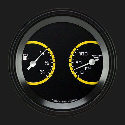 Classic Instruments AX72YBLF AutoCross Yellow 3 3/8" Fuel & Oil Dual