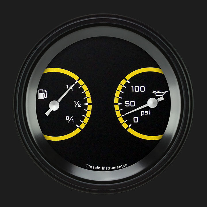 Classic Instruments AX72YBLF AutoCross Yellow 3 3/8" Fuel & Oil Dual