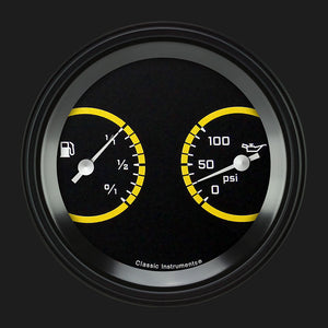 Classic Instruments AX72YBLF AutoCross Yellow 3 3/8" Fuel & Oil Dual