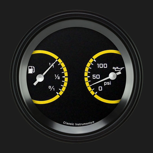 Classic Instruments AX72YBLF AutoCross Yellow 3 3/8" Fuel & Oil Dual