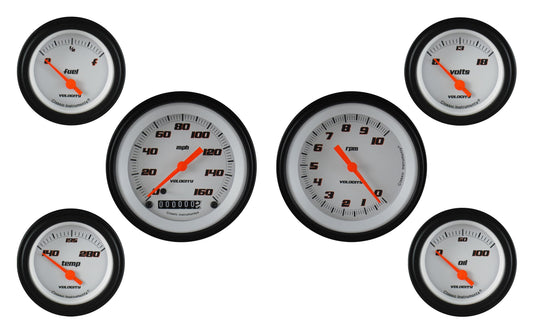 Classic Instruments VS01WBLF Velocity White - 6 Gauge Set 3-3/8" Speedo & Tacho, 2-1/18" Fuel, Oil, Temp, Volts