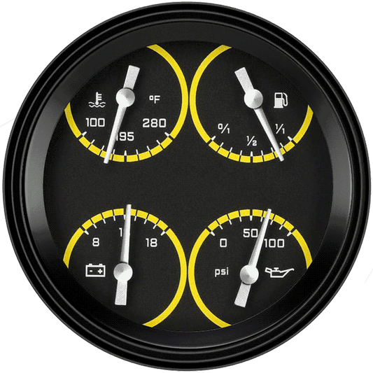 Classic Instruments AX75YBLF Autocross Yellow - Quad Gauge 4-5/8" (240-33 OHM)