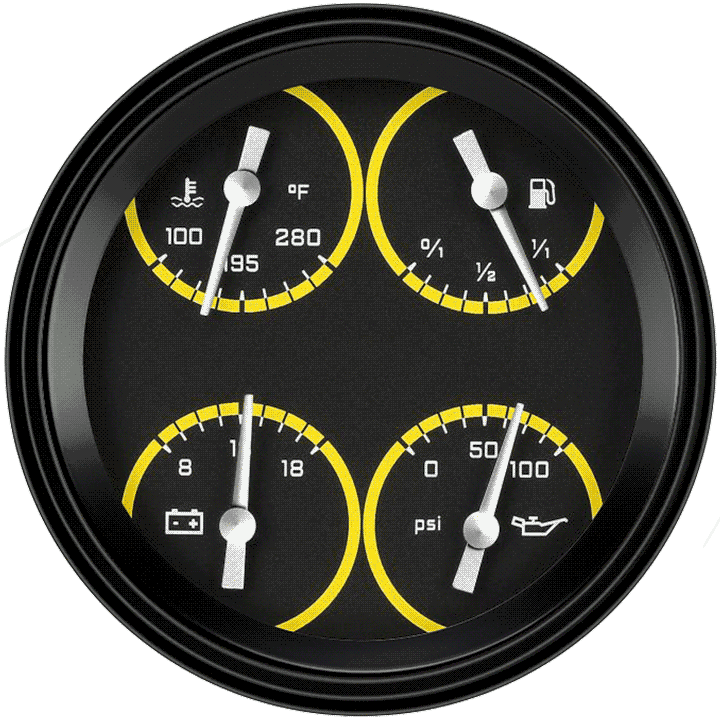 Classic Instruments AX78YBLF Autocross Yellow w/ Black Bezel 4 - 5/8" Quad fue