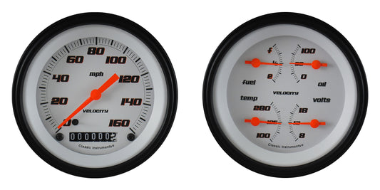 Classic Instruments VS02WBLF Velocity White - 2 Gauge Set 3-3/8" Speedo & 3-3/8" Quad