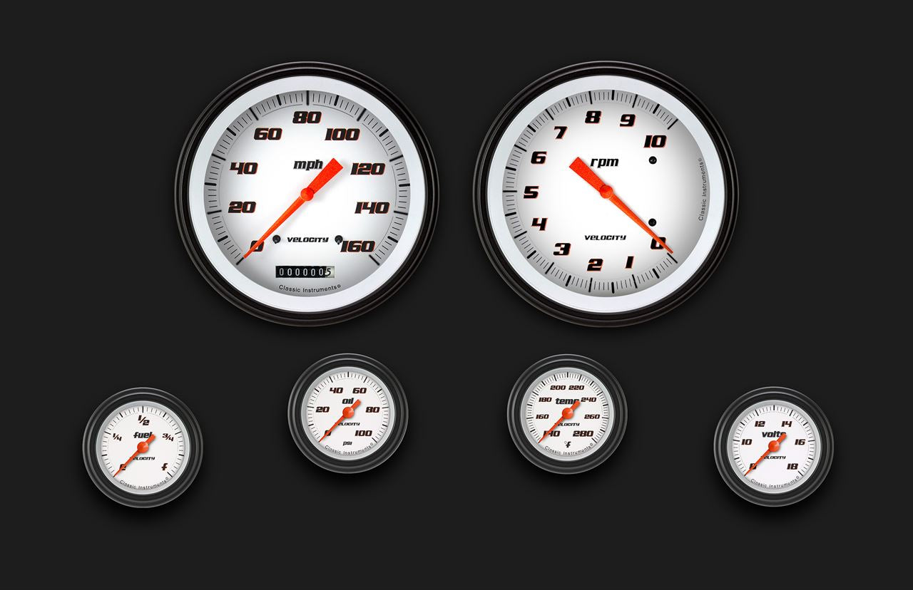 Classic Instruments VS151WBLF Velocity White Six Gauge Set 151