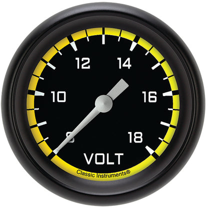 Classic Instruments AX330YBPF Autocross Yellow 2 5/8" Voltage Gauge