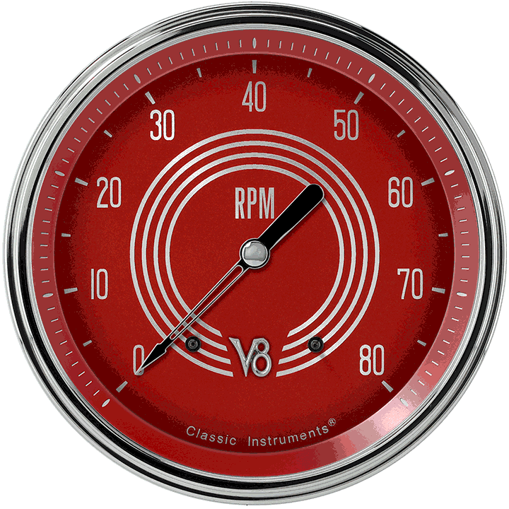 Classic Instruments V8RS71SLC V8 Red Steelie - Tachometer 8K RPM 4-5/8"