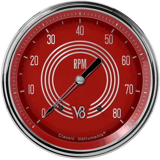 Classic Instruments V8RS71SLC V8 Red Steelie - Tachometer 8K RPM 4-5/8"