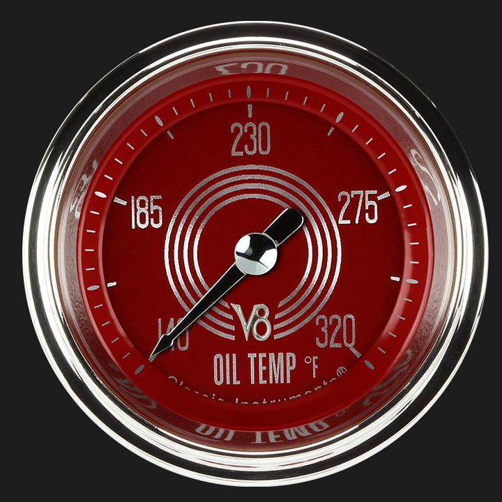 Classic Instruments V8RS128SHC V8 Red Steelie - Oil Temp Gauge Full Sweep 2-1/8"