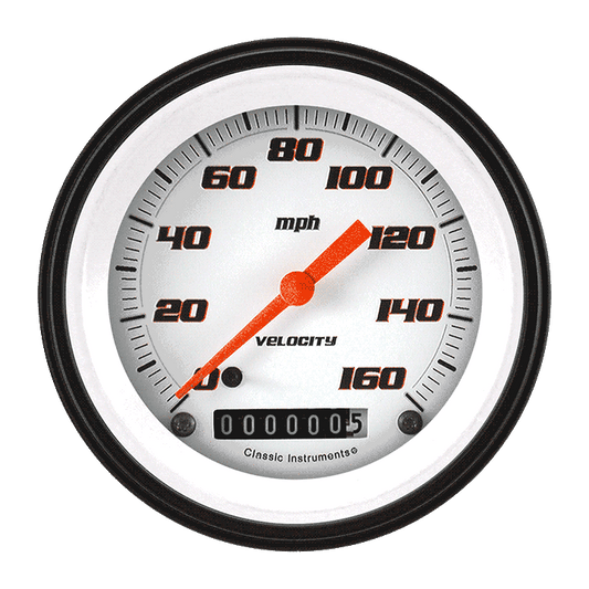 Classic Instruments VS55WBLF Velocity White w/ Black Bezel 3-3/8" Speedometer