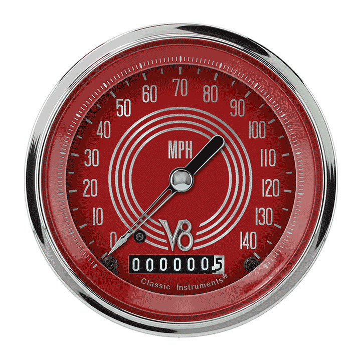 Classic Instruments V8RS55SHC V8 Red Steelie 3-3/8" Speedometer 140 MPH