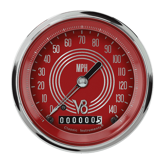 Classic Instruments V8RS55SHC V8 Red Steelie 3-3/8" Speedometer 140 MPH