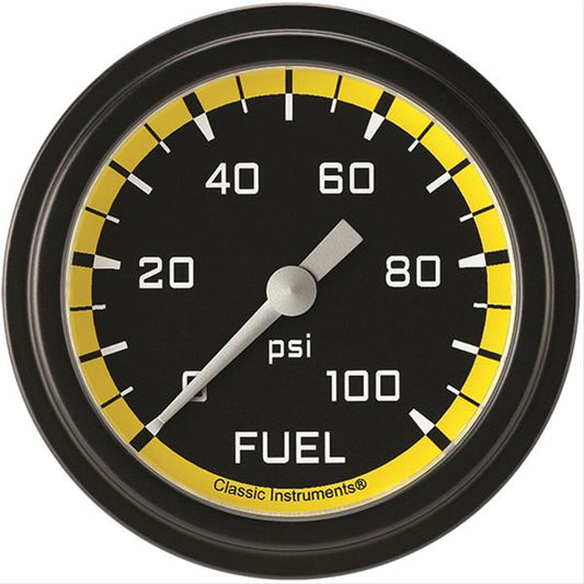 Classic Instruments AX346YBLF Autocross Yellow 2 5/8" Fuel Pressure Gauge, 100