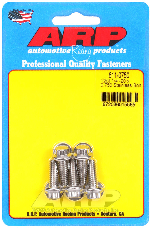 ARP 611-0750 1/4-20 X 0.750 12PT SS Bolts