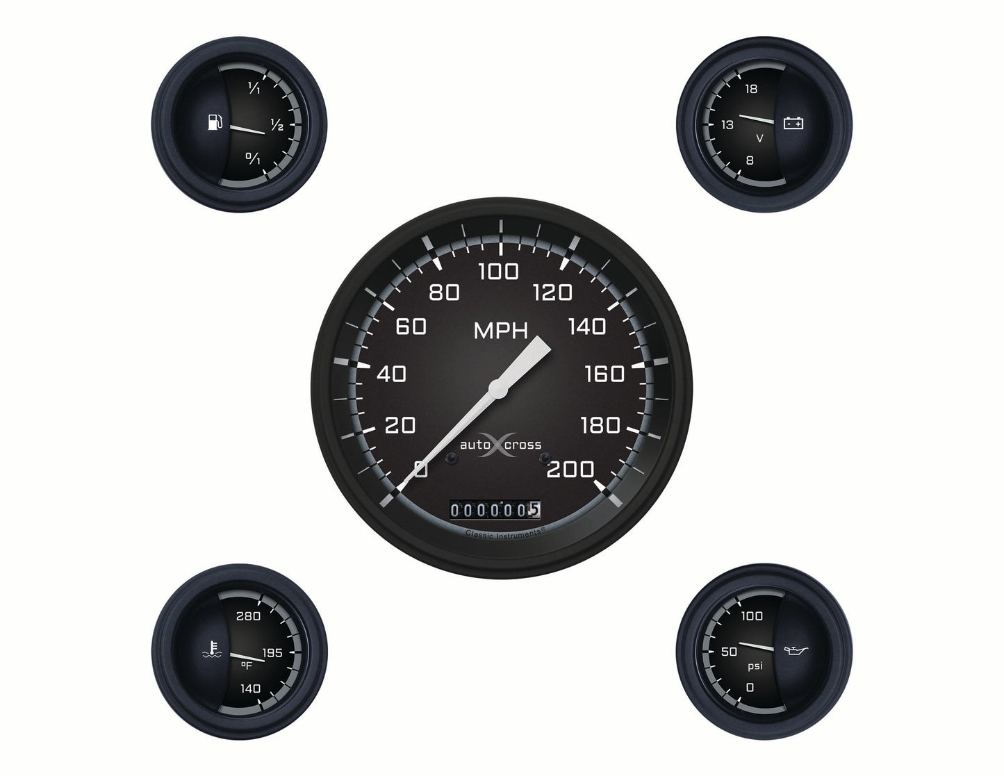 Classic Instruments AX54GBLF Autocross Grey w/ Black Bezel 4 - 5/8" Speedo, 2 1
