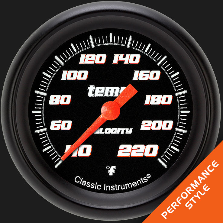 Classic Instruments VS329BBPF Velocity Black 2 5/8" Stock Eliminator Temp. Gauge