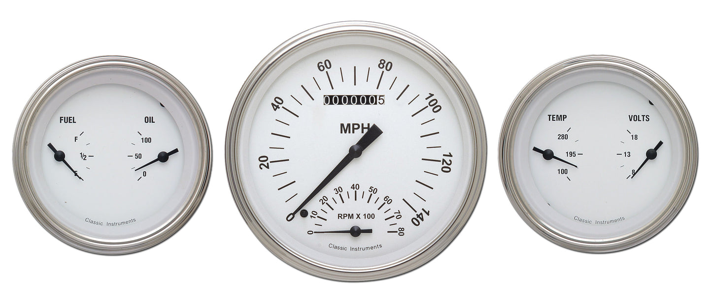 Classic Instruments WH61SLF White Hot - 3 Gauge Set 4-5/8" Speedtachular & 2x 3-3/8" Duals