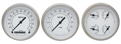 Classic Instruments CW03SLF Classic White - 3 Gauge Set 3-3/8" Speedo, Tach & Dual