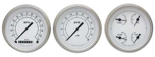 Classic Instruments CW03SLF Classic White - 3 Gauge Set 3-3/8" Speedo, Tach & Dual