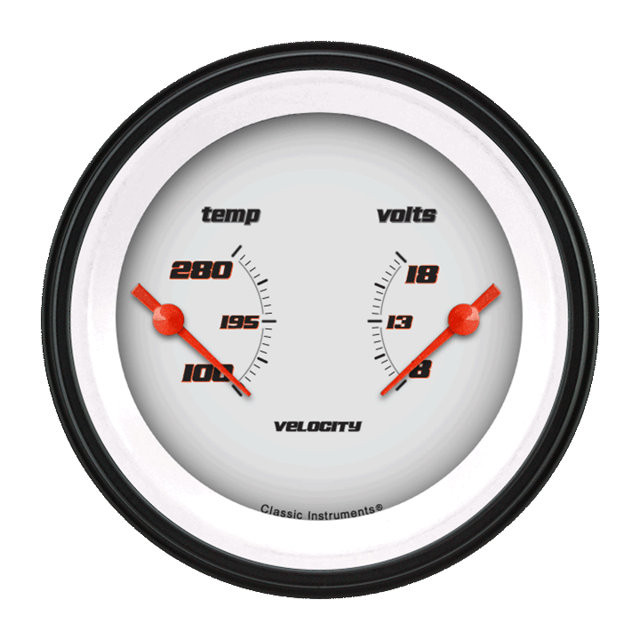 Classic Instruments VS74WBLF Velocity White - Dual Gauge 3-3/8" Temp & Volt