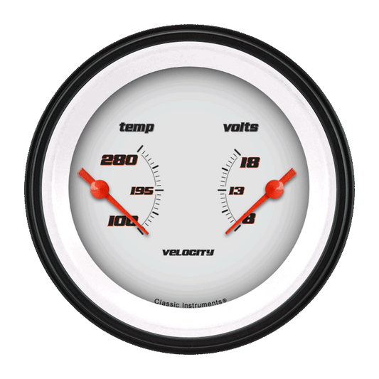 Classic Instruments VS74WBLF Velocity White - Dual Gauge 3-3/8" Temp & Volt