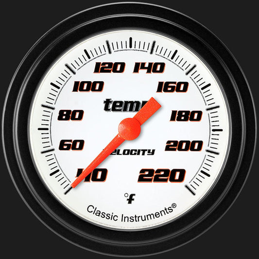 Classic Instruments VS329WBLF Velocity White 2 5/8" Stock Eliminator Temp. Gauge