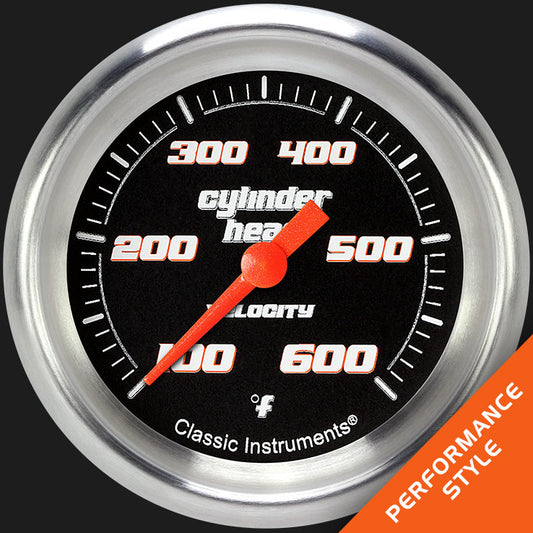 Classic Instruments VS397BAPF Velocity Black 2 5/8" Cylinder Head Temp. Gauge