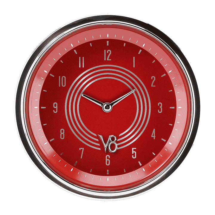 Classic Instruments V8RS93SHC V8 Red Steelie - Clock Gauge 3-3/8"