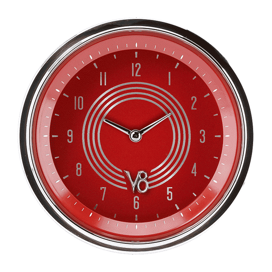Classic Instruments V8RS93SHC V8 Red Steelie - Clock Gauge 3-3/8"