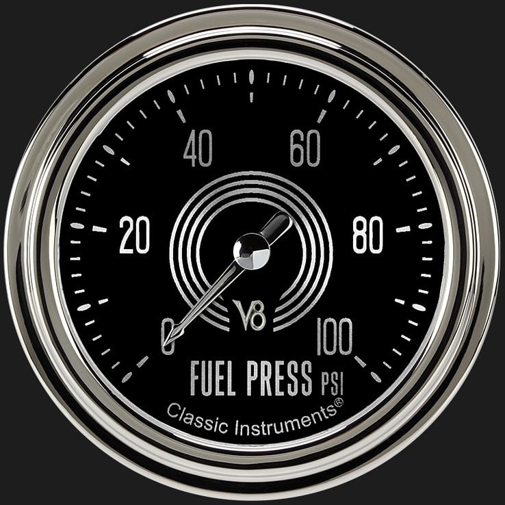 Classic Instruments V8SR346SLC V8 Speedster 2 5/8" Fuel Pressure Gauge, 100 psi