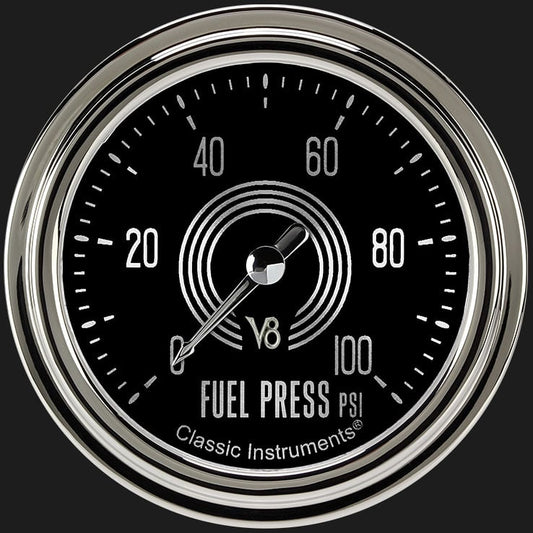 Classic Instruments V8SR346SLC V8 Speedster 2 5/8" Fuel Pressure Gauge, 100 psi