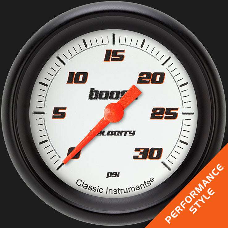 Classic Instruments VS342WBPF Velocity White 2 5/8" Boost Gauge, 30 psi
