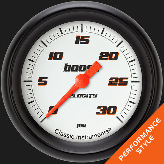 Classic Instruments VS342WBPF Velocity White 2 5/8" Boost Gauge, 30 psi