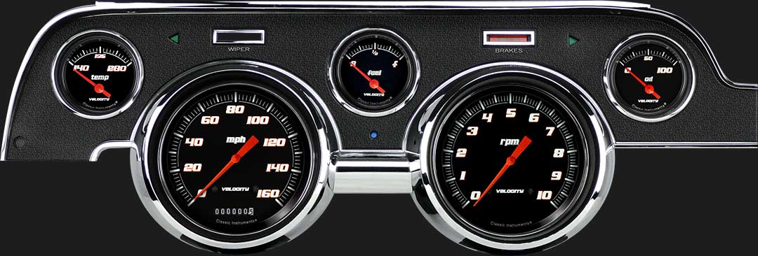 Classic Instruments MU67VSB Velocity Black 5" Speedo, Tach, 2-1/8 Fuel 75 - 10,