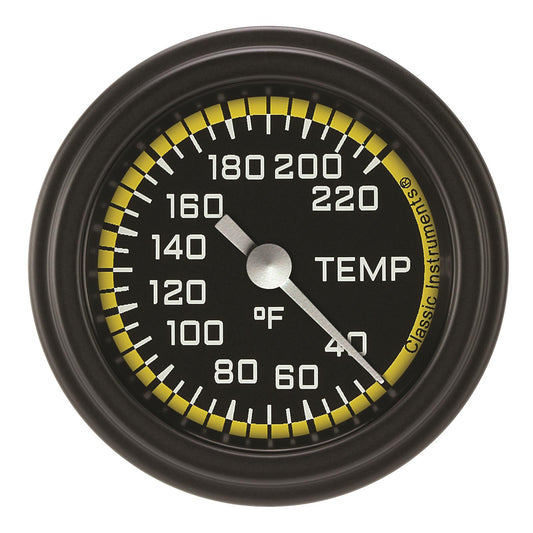 Classic Instruments AX129YBLF Autocross Yellow 2 1/8" Stock Eliminator Temp. Gauge