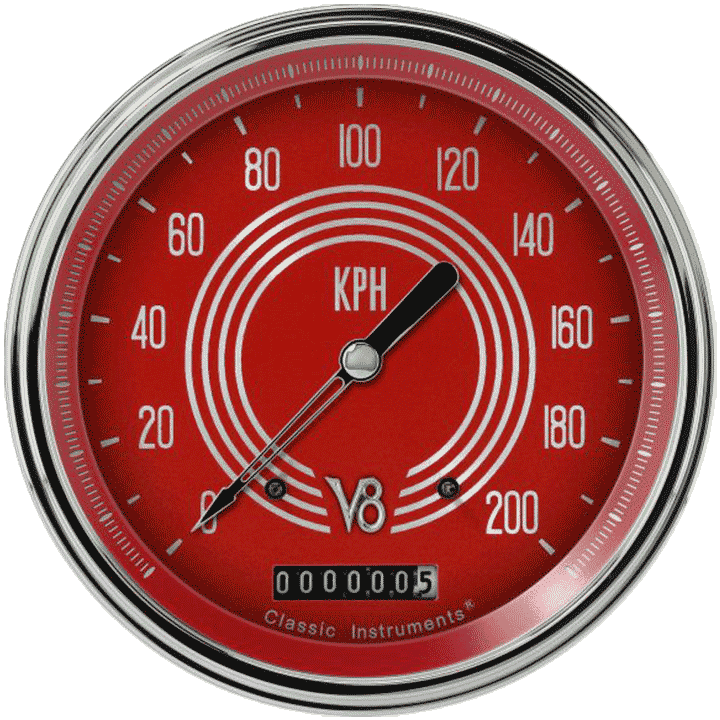 Classic Instruments V8RS58SLC V8 Red Steelie - Speedometer Gauge 4-5/8" (stock KPH)