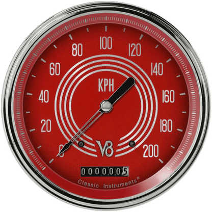 Classic Instruments V8RS58SLC V8 Red Steelie - Speedometer Gauge 4-5/8" (stock KPH)