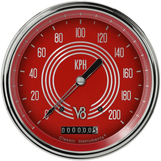Classic Instruments V8RS58SLC V8 Red Steelie - Speedometer Gauge 4-5/8" (stock KPH)