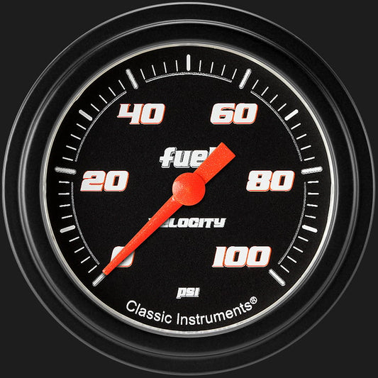 Classic Instruments VS346BBLF Velocity Black 2 5/8" Fuel Pressure Gauge, 100 p