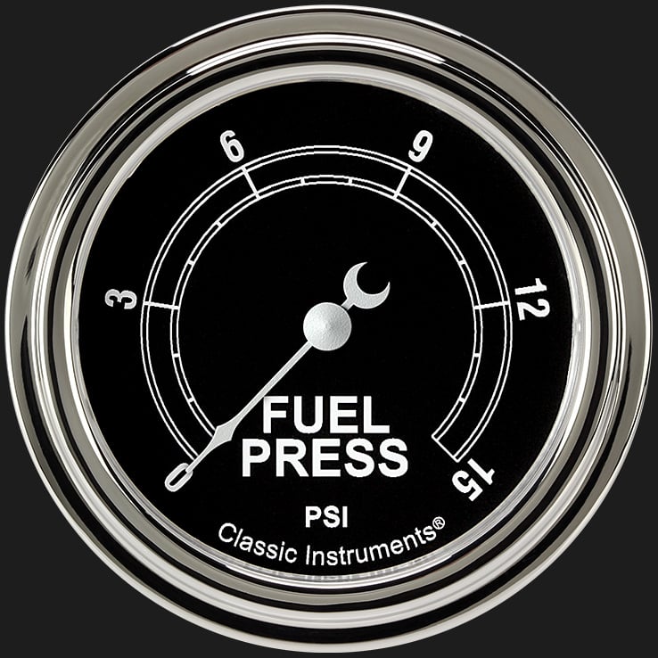 Classic Instruments TR345SLF Traditional 2 5/8" Fuel Pressure Gauge, 15 psi