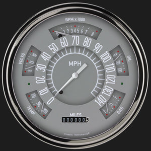 Classic Instruments SX01GSLF Gray - 6 Gauge Set 3-3/8" Speedo & Tacho, 2-1/18" Fuel, Oil, Temp, Volts