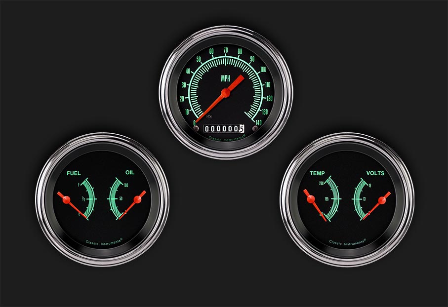 Classic Instruments GS04SLF G-Stock - 3 Gauge Set 3-3/8" Speedo & 2x Dual