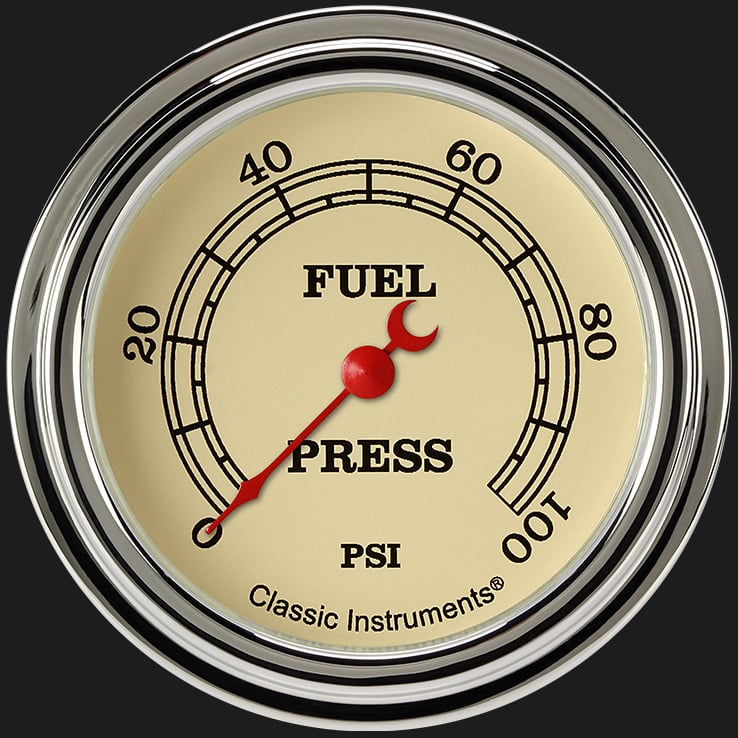 Classic Instruments VT346SLF Vintage 2 5/8" Fuel Pressure Gauge, 100 psi