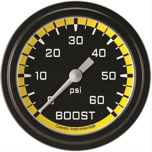 Classic Instruments AX343YBLF Autocross Yellow 2 5/8" Boost Gauge, 60 psi