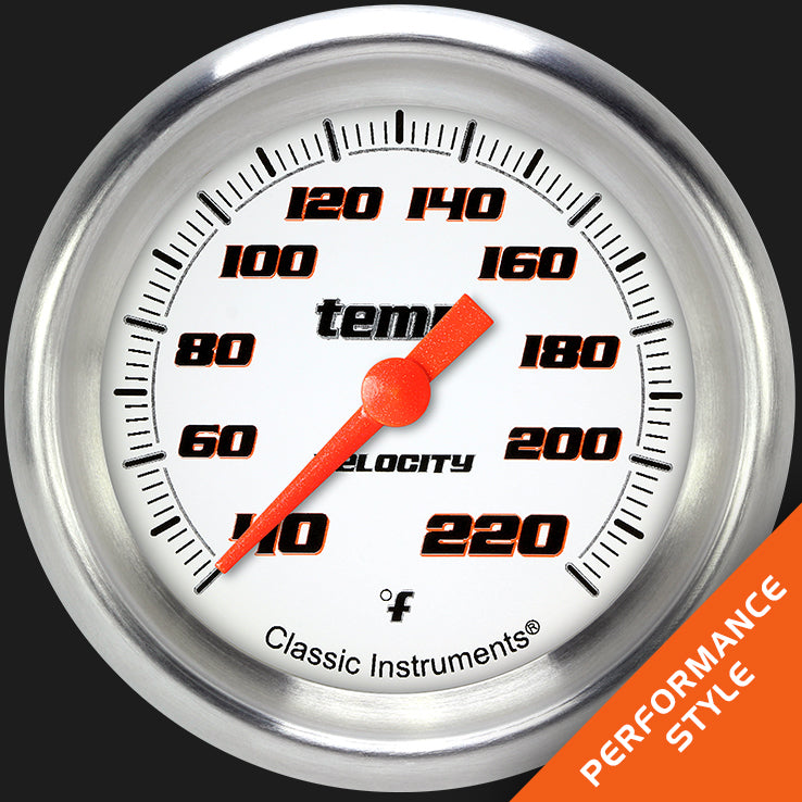 Classic Instruments VS329WAPF Velocity White 2 5/8" Stock Eliminator Temp. Gauge